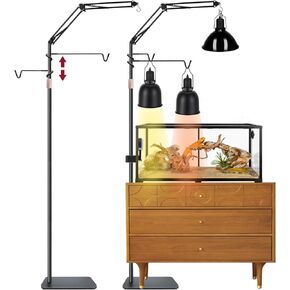 Reptile Heat Lamp Stand Reptile Light Stand,Tall Dual Reptile Lamp Stand (17.7 inch to 89.6inch) with 360°Adjustable Swing Arm,Reptile Lamp Holder with 2 Bracket Hooks and Tablet Floor Stand
