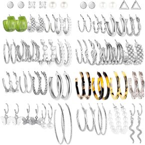 مجموعة 32 زوجًا من الأقراط الذهبية للنساء والفتيات، أقراط متدلية على شكل سلسلة أنيقة على شكل سلسلة دائرية وأقراط متدلية بوهو بيان لا تسبب الحساسية لهدايا عيد الميلاد والمجوهرات in Kuwait