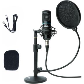 Movo PodPak2T 2-Pack Universal XLR Condenser Microphone Podcasting Equipment Bundle for 2 - Includes 2 Cardioid Mics, Desktop Stands, Shock Mounts, Pop Filters and Cables - Podcast and YouTube Kit