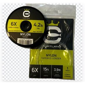 Cortland Tippet & Leader Bundle Pack 1 Spool 6X 50yd Nylon Tippet & 1 Pack 6X 15ft Nylon Leader