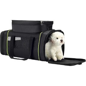 Pet Carrier - Airline Approved Cat and Dog, Carrier with Locking Safety Zippers and Anti-Scratch,Expandable(11.8" L×(18+2.77)" W×(9+3.9)" H), Comfortable, Durable Dog Travel Bag (Black)