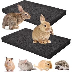 2 Pack Rabbit Grinding Claw Pads Bunny Scratch Foot Pad Natural Hamster Lava Grinding Teeth Stone Small Animal Scratching Pads Chew Toys for Chinchilla Guinea Pig Hedgehog Ferret Gerbil(Black)