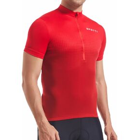 Spotti Men's Cycling Bike Jersey Short Sleeve with 3 Rear Pockets- Moisture Wicking, Breathable, Quick Dry Biking Shirt