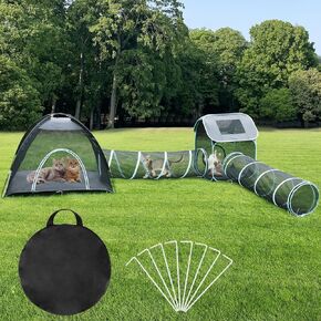 YUEPET Large Outdoor Cat Enclosures, 4 in 1 Portable Cat Tent with Cat Tunnels, Outside Cat Playpen Tents DIY in Multiple Ways for Cats and Small Animals