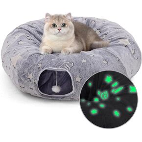 سرير نفق للقطط بطول 3 أقدام، أنفاق للقطط قابلة للطي، أنبوب دونات للقطط مع كرات لعبة زغبية، كرة بوم بوم ولعبة للقطط والفئران، كهف بيكابو للقطط ذاتية الإضاءة للقطط الكبيرة والحيوانات الصغيرة والجرو والقطط in Kuwait