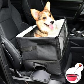 Deluxe Pet Car Booster Seat Travel Carrier Cage/Raised Pet Bed at Home, Fits Dogs Cats or Other Small Pet,Free Collapsible Pet Bowl Included（Black）