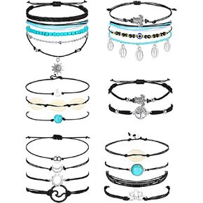 Hicarer 21 Pieces Surfer Wave Bracelet Ocean Wave Adjustable Waterproof Handmade Friendship Bracelet Summer Sunflower Bracelets Anklets Jewelry for Women Teen Girls