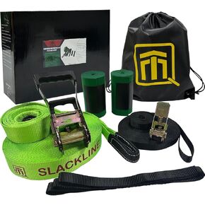 QTM Slackline Kit | 65ft Line with Tree Protectors, Overhead and Arm Training Strap | Drawstring Bag and Instruction Manual | Easy for Beginners, Kids and Adults