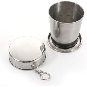 1Pc Silver Stainless Steel Folding Camping Mug Collapsible Portable Cup with Keychain for Outdoor Activities Hiking Picnic(Large), Camp Kitchen