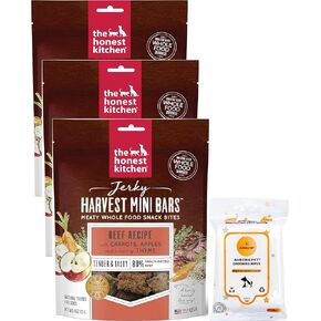 Aurora Pet Bundle (3) Jerky Harvest Mini Bars Beef Recipe with Carrots & Apples Dog Treats (4-oz Each) with AuroraPet Wipes