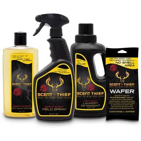 Scent Thief Hunting Scent Eliminator Trophy Pack, Includes 24oz Field Spray, Scent Free Laundry Detergent, Hunting Body Wash & Shampoo, and Scent Blocker Wafer