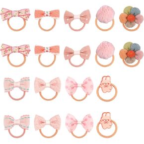 18pcs Dog Hair Bows with Rubber Bands, Pink Small Dog Hair Bows Cute Puppy Bows Dog Hair Ties Flower Ball Bunny Bowknot Dog Hair Accessories Pet Hair Bows