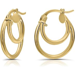 Hoops & Loops 925 Sterling Silver Double Circle Round-Tube Polished Click-Top Hoop Earrings for Women and Teen Girls, 15mm in Kuwait