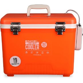 Engel 19qt Live Bait Cooler Box with 2nd Gen 2-Speed Portable Aerator Pump. Fishing Bait Station and Minnow Bucket for Shrimp, Minnows, and Other Live Bait - ENGLBC19-N-OHV in Orange High-Visibility