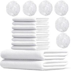 16-Pack Compressed Towels Tablets Disposable Travel Towel Kit For Adults-Portable Thick Paper Towel Reusable Bath Towel 55" x 27.5" &Shower Cap & Face Towel 23.6" X 11.8" for Camping,Hotel,Hiking