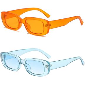 IKANOO Retro Rectangle Sunglasses for Women Men Small Square Frame Trendy Y2K 90’s Black Sunglasses