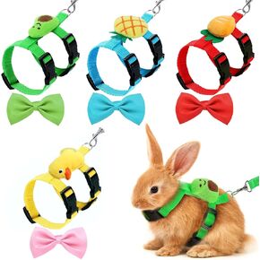 4 Sets Adjustable Rabbit Harness and Leash Set Small Pet Cute Vest Harness Leash with Decoration for Bunny Cat Dog Kitten Ferret and Other Small Pet, 4 pcs Dog Bow tie (Fruit)