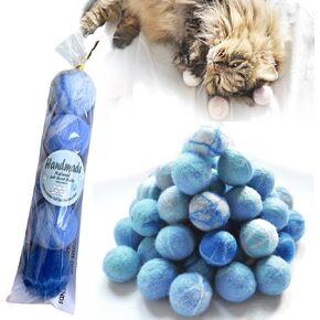 Felt Wool Cat Toys Ball with Catnip and Bell, Natural Handmade (Baby Blue (5 Units))