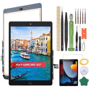 YHX-US Touch Screen Digitizer for iPad 9th Gen 2021 10.2" A2602 A2603 A2604 A2605 Tablet Screen Replacement Panel Front Glass Repair Kit Replacement with Tool Black+ Home Button(No LCD Display) in Kuwait