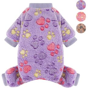 YIKEYO Dog Pajamas for Small Dogs Girl and Boy Winter Sweater Puppy 4 Legged Clothes Chihuahua Yorkie Teacup Jumpsuit Cute Feet Print (Purple, XXS)