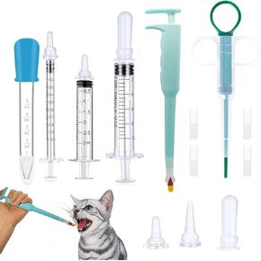 Cat Pill Shooter, Pet Pill Dispenser, Pet Syringe & Dropper wirh Replacement Nipples, Suitable for Kittens, Puppies and Wild Animals