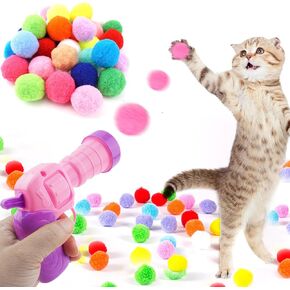 Dorhui Cat Toy Balls with Launchers Set, 30 Pcs Sparkle Pom Pom Balls for Cat,Cat Enrichment Toys,cat Toys for Indoor Cats, Interactive Glitter Pom Pom Balls for Kitty Gifts
