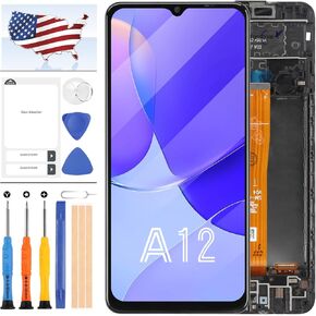 Screen Replacement For Samsung Galaxy A12 A125 SM-A125F A125F A125M A125U LCD Display Touch Digitizer Full Glass with Frame Assembly Kit ,with Free Tools +Protector Film