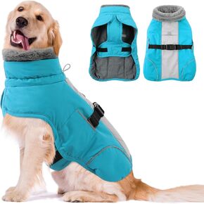 Queenmore Dog Winter Jacket, Fleece Lining Dog Vests for Winter, Dog Cold Weather Coats, Dog Coats for Medium Dogs Waterproof, Dog Snowsuit with Leash Hole, Blue, M