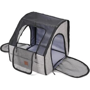 Travel Safety Carrier for Pets, Collapsible Dog Crate for Car Travel, Portable Car Seat Kennel for Small Medium Dogs Cats with Storage, Soft Dog Soft-Sided Carrier with Mesh Zipper Windows L