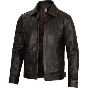 Real lambskin leather jacket men - Distressed Black & Brown Classic Shirt Collar Vintage leather Jackets For Man