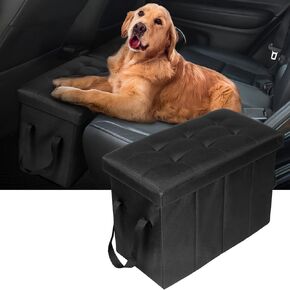 Car Back Seat Extender for Large Dogs up to 300lbs Dog Car Back and Front Seat Extender with Storage Car Seat Gap Filler Prevent Your Dogs from Falling Off The Seat, Black