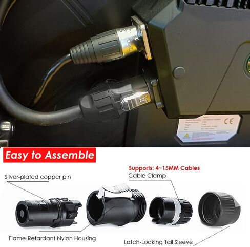 موصلات قفل PowerCon True مقاومة للماء - 4 عبوات، 3 دبابيس رأس تثبيت على لوحة ذكر تيار متردد، 20 أمبير 250 فولت، حماية IP65 الخارجية لطاقة إضاءة المسرح، معدات الصوت (الإخراج) in Kuwait