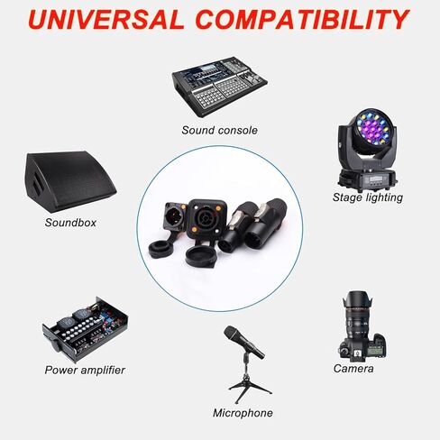 موصلات قفل PowerCon True مقاومة للماء - 4 عبوات، 3 دبابيس رأس تثبيت على لوحة ذكر تيار متردد، 20 أمبير 250 فولت، حماية IP65 الخارجية لطاقة إضاءة المسرح، معدات الصوت (الإخراج) in Kuwait