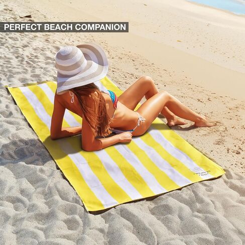 Microfiber Beach Towel, Quick Dry, Compact, Travel-Friendly Towel, Sand Free for Beach, Camping, Swim Pool, Cabana, Gym, Sports & Yoga - Includes Bag - Dark Denim Blue Striped in Saudi Arabia