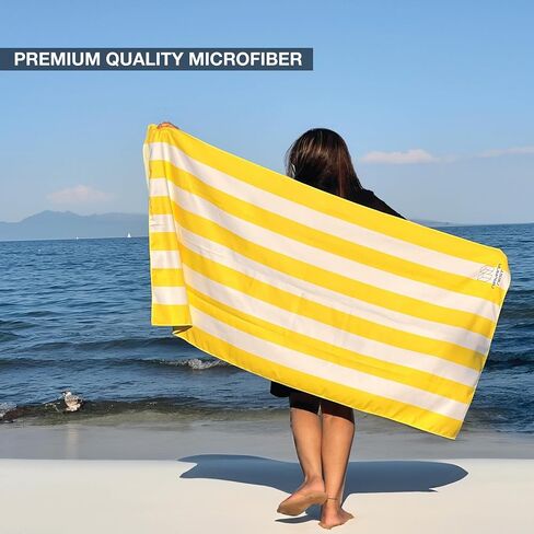 Microfiber Beach Towel, Quick Dry, Compact, Travel-Friendly Towel, Sand Free for Beach, Camping, Swim Pool, Cabana, Gym, Sports & Yoga - Includes Bag - Dark Denim Blue Striped in Saudi Arabia