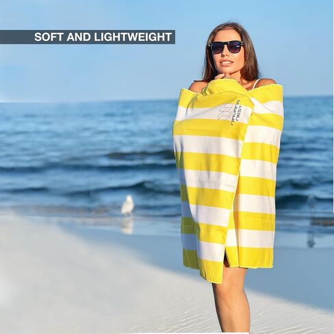 Microfiber Beach Towel, Quick Dry, Compact, Travel-Friendly Towel, Sand Free for Beach, Camping, Swim Pool, Cabana, Gym, Sports & Yoga - Includes Bag - Dark Denim Blue Striped in Saudi Arabia