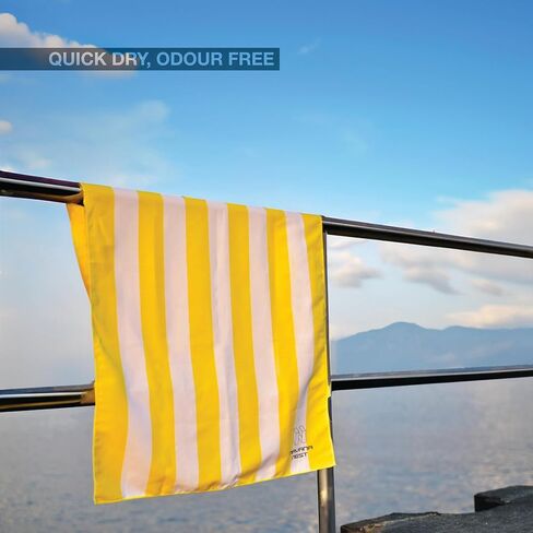 Microfiber Beach Towel, Quick Dry, Compact, Travel-Friendly Towel, Sand Free for Beach, Camping, Swim Pool, Cabana, Gym, Sports & Yoga - Includes Bag - Dark Denim Blue Striped in Saudi Arabia