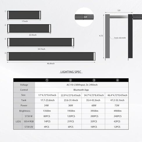 مصباح LED لحوض السمك من سلسلة MagTool Brite مع مصابيح LED RGB+W يمكن التحكم فيها من خلال التطبيق، دعامة قابلة للتمديد، يدعم ألوان شروق الشمس/غروب الشمس المخصصة في الأوضاع اليدوية/التلقائية/المخصصة (Brite 60) in Saudi Arabia