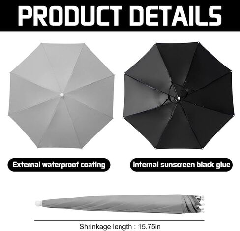 JOONOR مظلة قبعة حزمة من 2 - قبعة مظلة الصيد قابلة للطي قابل للتعديل قبعة المطر الشمس، المضادة للأشعة فوق البنفسجية للماء الأيدي الحرة المظلات in Kuwait