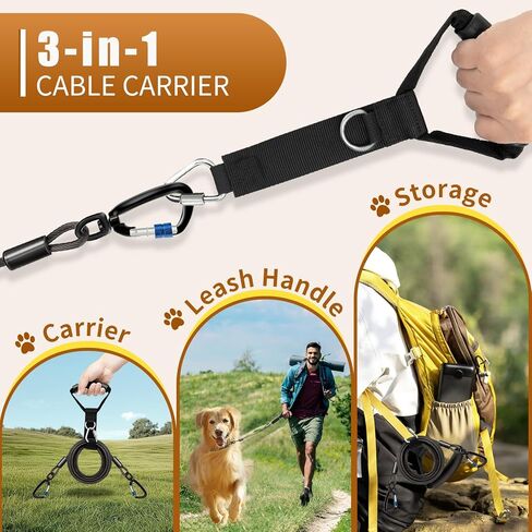 كابل مقود للكلاب شديد التحمل للفناء والتخييم، كابل مقود للكلاب مقاوم للصدأ مع مقبض حمل، لا يوجد حبل متشابك للكلاب المتوسطة والكبيرة التي يصل وزنها إلى 500 رطل، 30 قدمًا، أسود in Kuwait