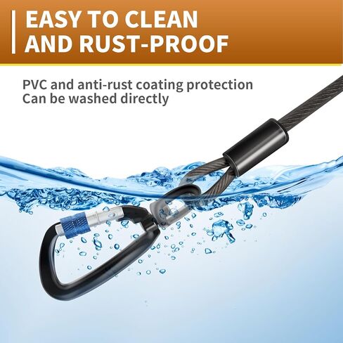 كابل مقود للكلاب شديد التحمل للفناء والتخييم، كابل مقود للكلاب مقاوم للصدأ مع مقبض حمل، لا يوجد حبل متشابك للكلاب المتوسطة والكبيرة التي يصل وزنها إلى 500 رطل، 30 قدمًا، أسود in Kuwait