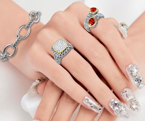 UNY JEWEL خاتم مجوهرات متعدد حبلا Foxtail سلسلة المنسوجة نمط البطانة 6 × 8 البيضاوي تشيكوسلوفاكيا خمر العتيقة اثنين لهجة أنيقة مصمم مستوحاة الدائري in Kuwait