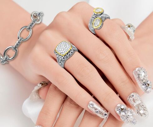 UNY JEWEL خاتم مجوهرات متعدد حبلا Foxtail سلسلة المنسوجة نمط البطانة 6 × 8 البيضاوي تشيكوسلوفاكيا خمر العتيقة اثنين لهجة أنيقة مصمم مستوحاة الدائري in Kuwait