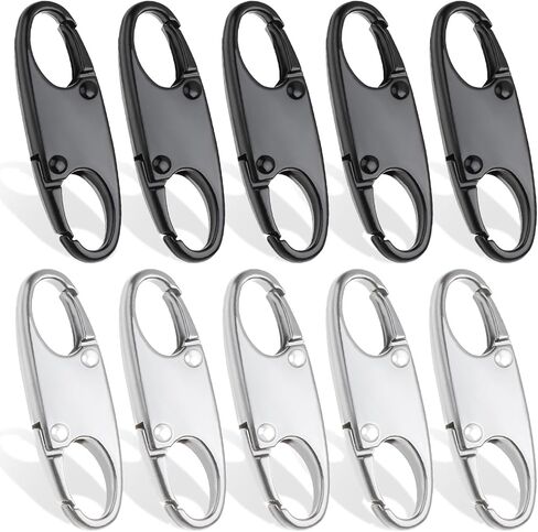Double Small Carabiner Clips, 10 Pcs S Carabiner Zipper Clip Anti Theft Deterrent Alloy Snap Hook Keychain Clip Zipper Pull Locks for Backpacks Traveling Fishing Camping(5Pcs Black+5Pcs Silver) in Saudi Arabia