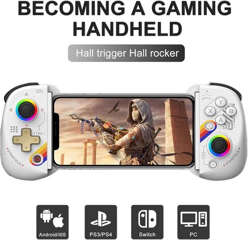 MAGIC BLOCK Wireless Mobile Gaming Controller, RGB Joystick, Linear Trigger, Turbo/Vibration/6-Axis Gyro, for iPad/Tablet 10.2inch, iPhone/Android/PC/Switch/PS4/Xbox/Cloud Gaming (Starry Sky White) in Saudi Arabia