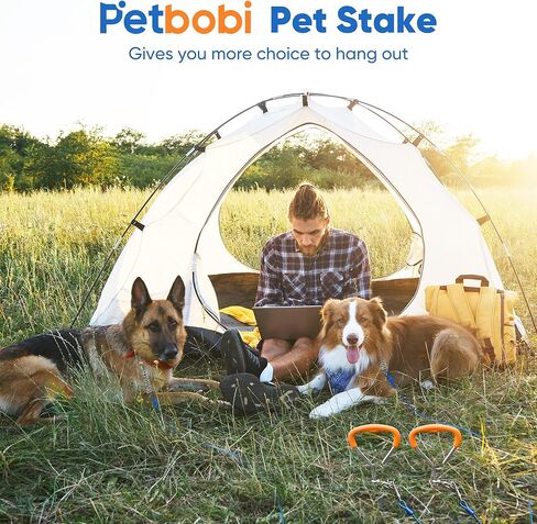 حزمة من قطعتين من Petbobi Dog Tie Out Stake، مرساة للكلاب شديدة التحمل مقاس 16 بوصة للتخييم في الفناء، فولاذ صلب 9 مم، مقبض حلزوني للكلب ذو مقبض ناعم برتقالي مع حلقة توصيل غير متشابكة للكلاب الصغيرة والكبيرة التي يصل وزنها إلى 120 رطلًا in Kuwait