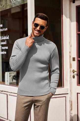 COOFANDY Men's Slim Fit Turtleneck Sweater Casual Pullover Sweater Lightweight Ribbed Sweater in Saudi Arabia