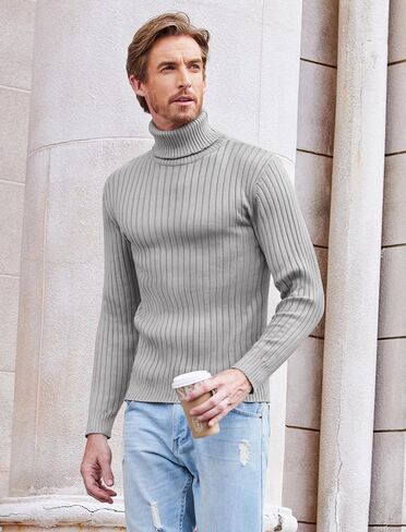COOFANDY Men's Slim Fit Turtleneck Sweater Casual Pullover Sweater Lightweight Ribbed Sweater in Saudi Arabia