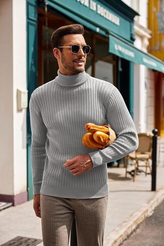 COOFANDY Men's Slim Fit Turtleneck Sweater Casual Pullover Sweater Lightweight Ribbed Sweater in Saudi Arabia