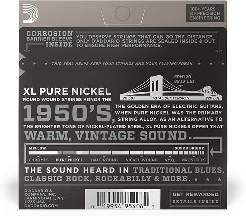 D'Addario Guitar Strings - XL Pure Nickel Electric Guitar Strings - Round Wound - Warm, Bright, Vintage Sound - EPN21 - Jazz Light, 12-51 in Saudi Arabia